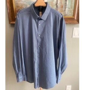 Alfani Mens XXL Blue Pinstripe Long Sleeve Button Down Dress Shirt Cotton Blend